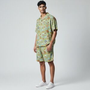 Massive Floral Psychedelic Matching Set Mens Medium Blue Orange NWT Retro 70s